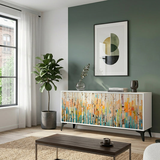 BIRCH KALEIDOSCOPE 3-Door Sideboard in White Finish