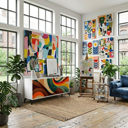 COLORFUL STRANDS 3-Door Sideboard in White Finish