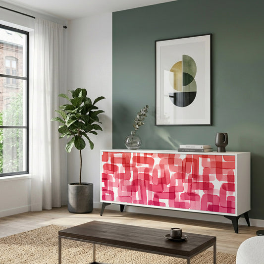 KALEIDOSCOPIC CUBISM 3-Door Sideboard in White Finish