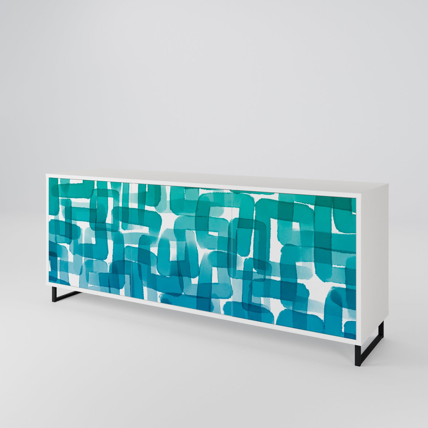 TURQUOISE RECTANGLES Madia a 3 Ante in Finitura Bianca