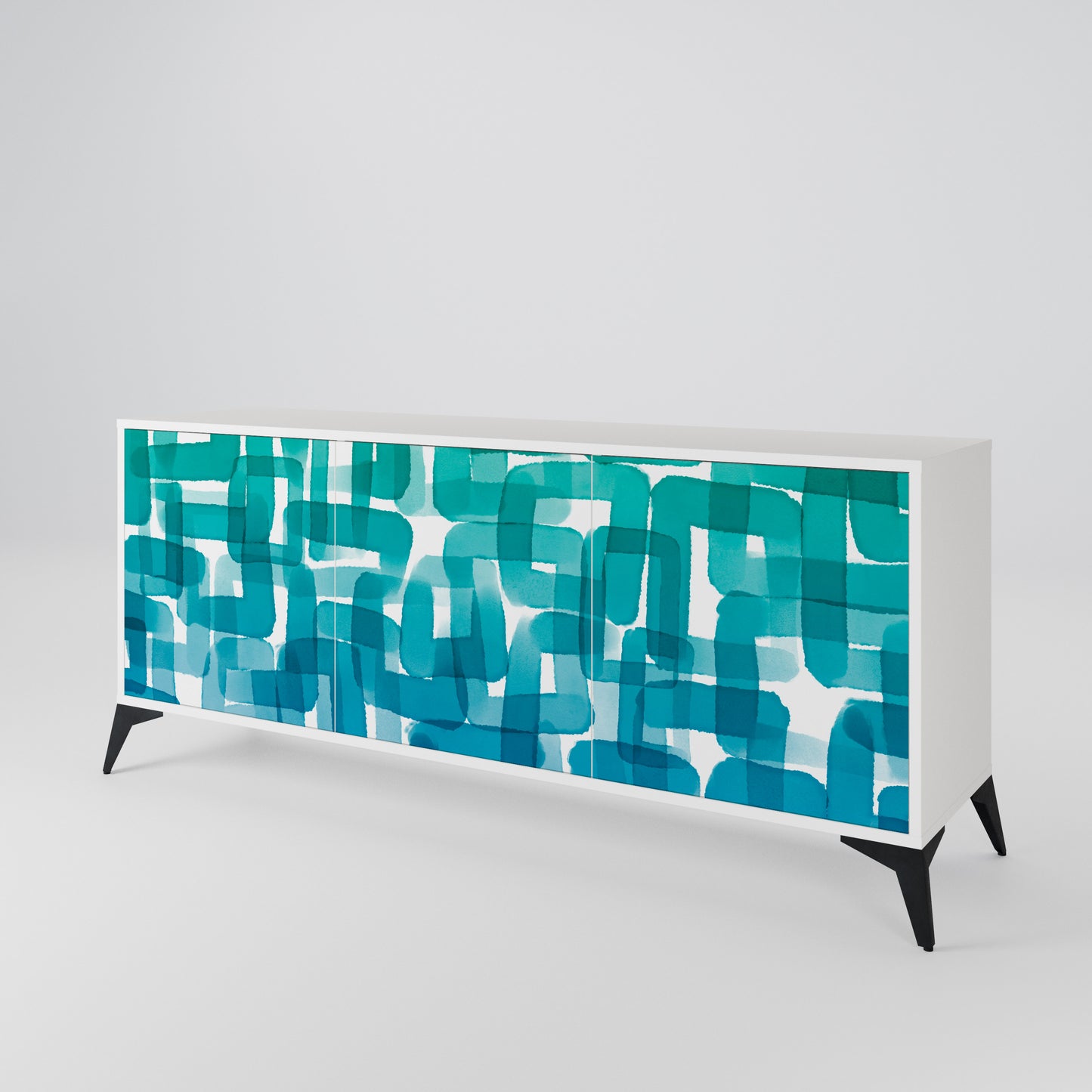 TURQUOISE RECTANGLES Madia a 3 Ante in Finitura Bianca