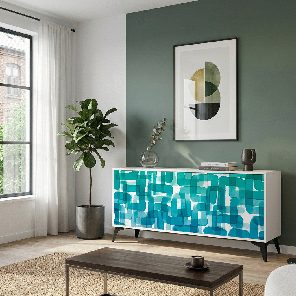 TURQUOISE RECTANGLES Madia a 3 Ante in Finitura Bianca