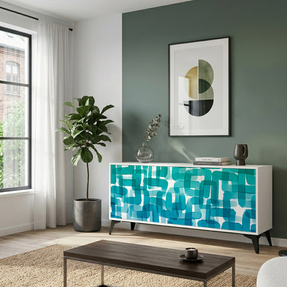 TURQUOISE RECTANGLES Madia a 3 Ante in Finitura Bianca