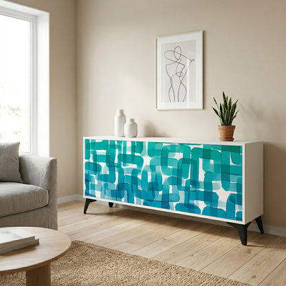 TURQUOISE RECTANGLES Madia a 3 Ante in Finitura Bianca