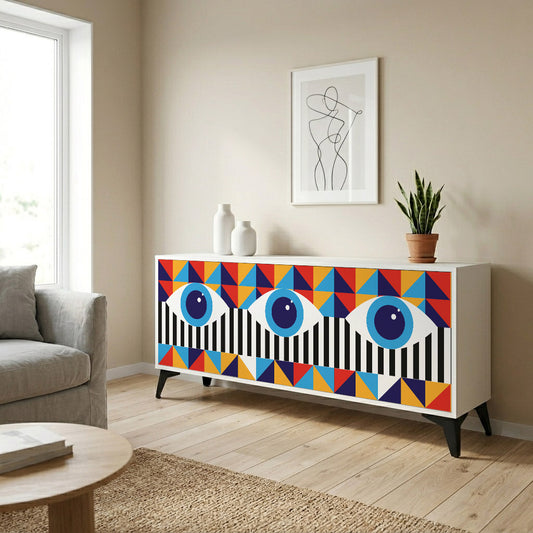 ABSTRACTION AND GEOMETRY 3-Door Sideboard in White Finish