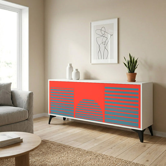 RISING GEOMETRY STARS 3-Door Sideboard in White Finish