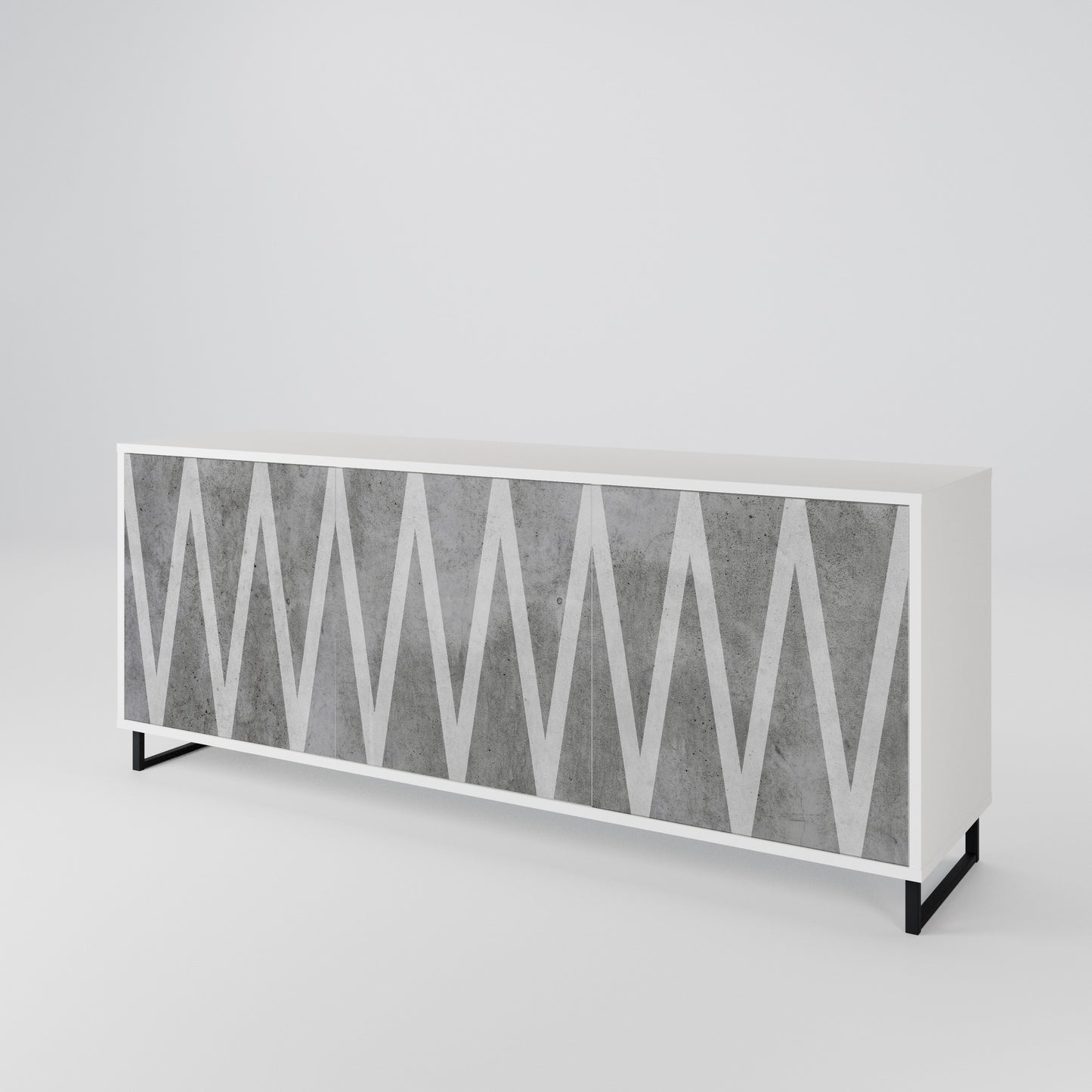 SOLID ZIG ZAG 3-Door Sideboard in White Finish