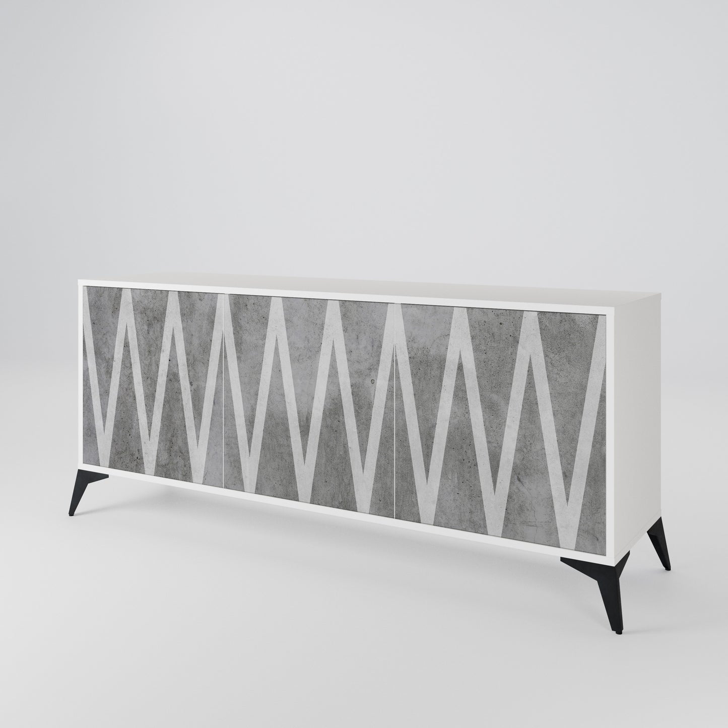 SOLID ZIG ZAG 3-Door Sideboard in White Finish