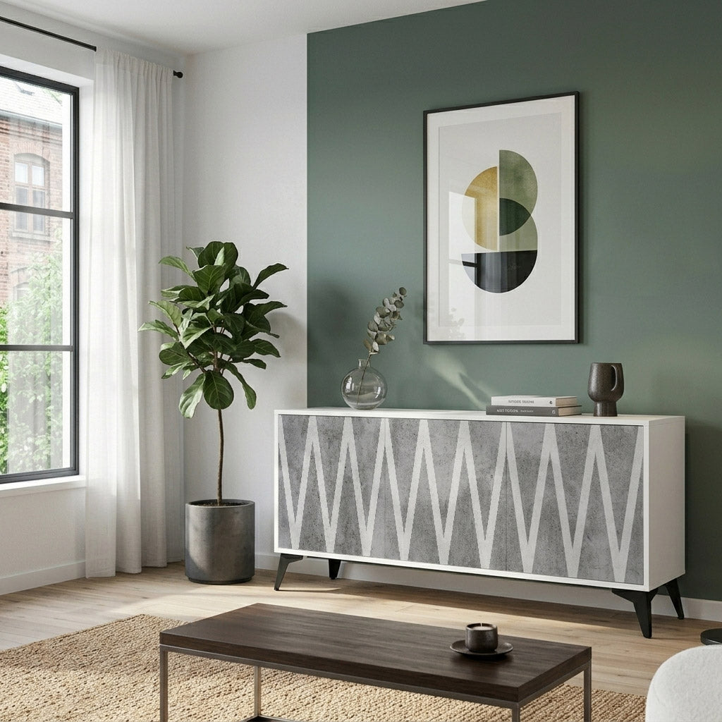 SOLID ZIG ZAG 3-Door Sideboard in White Finish