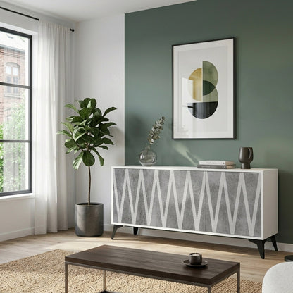 SOLID ZIG ZAG 3-Door Sideboard in White Finish