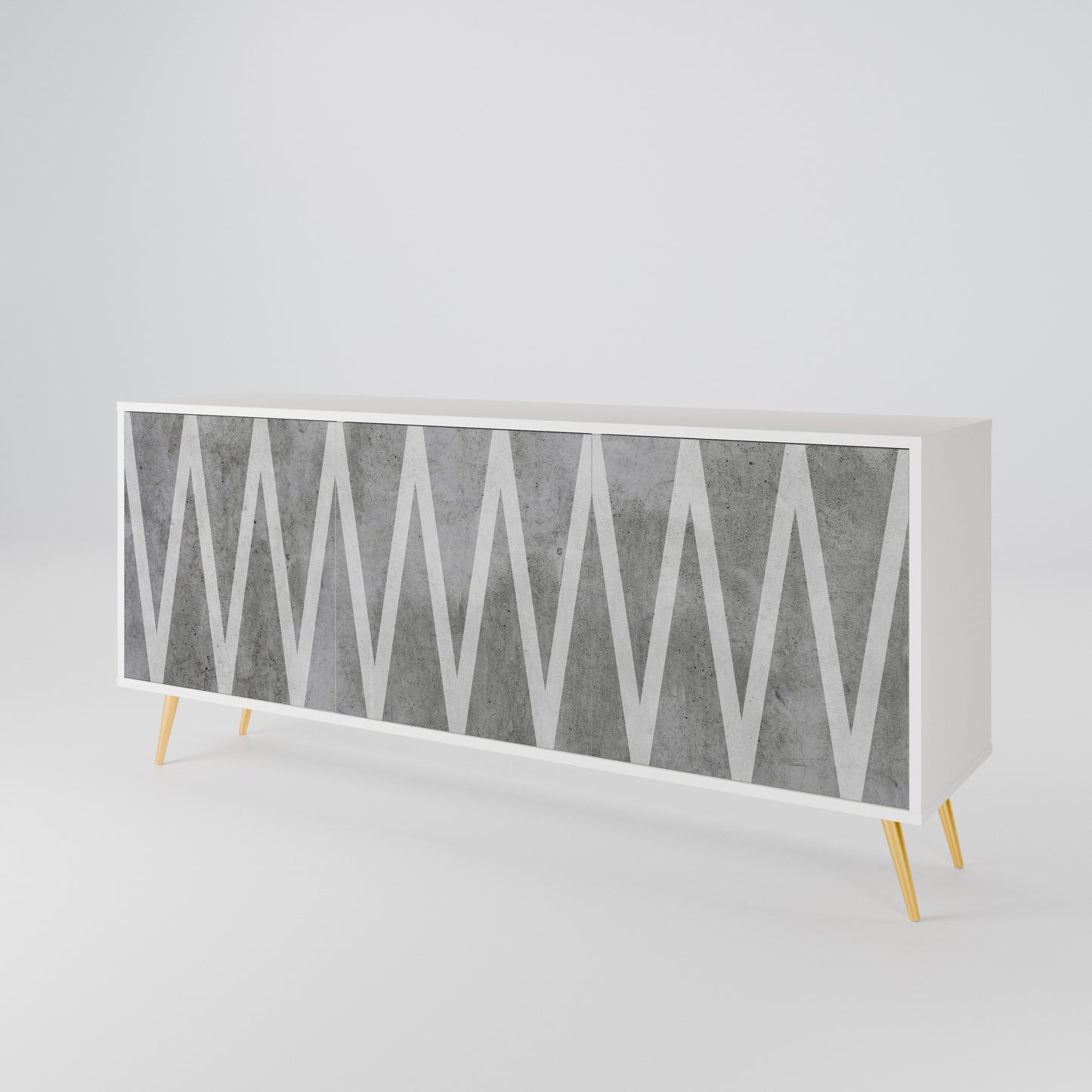 SOLID ZIG ZAG 3-Door Sideboard in White Finish