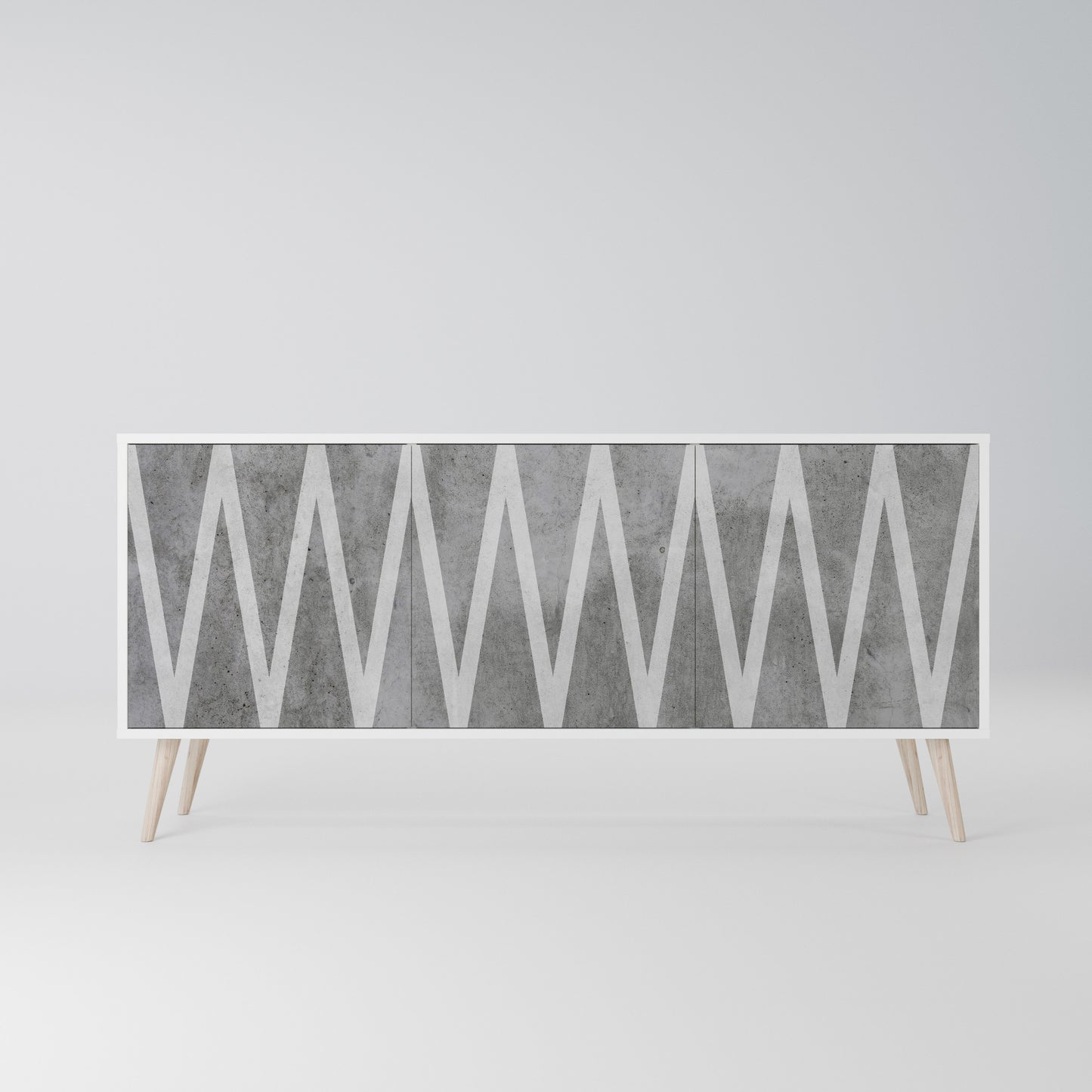 SOLID ZIG ZAG 3-Door Sideboard in White Finish