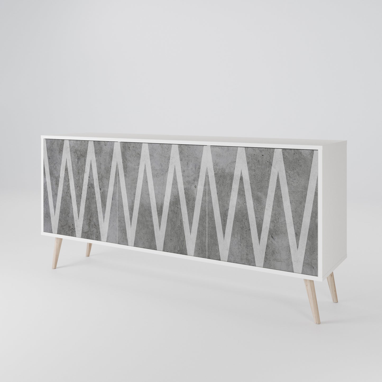 SOLID ZIG ZAG 3-Door Sideboard in White Finish