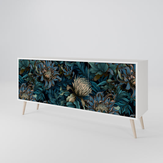 TWILIGHT BLOOM 3-Door Sideboard in White Finish