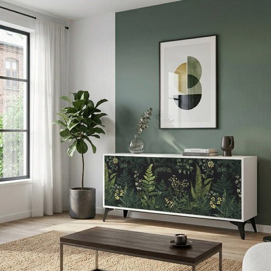 FERN FLOWERS 3-Door Sideboard in White Finish