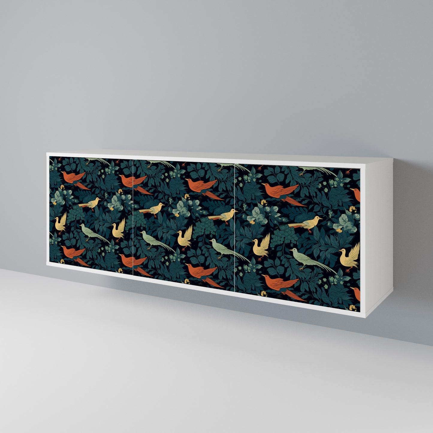 FOWL ORNAMENT Madia a 3 Ante in Finitura Bianca