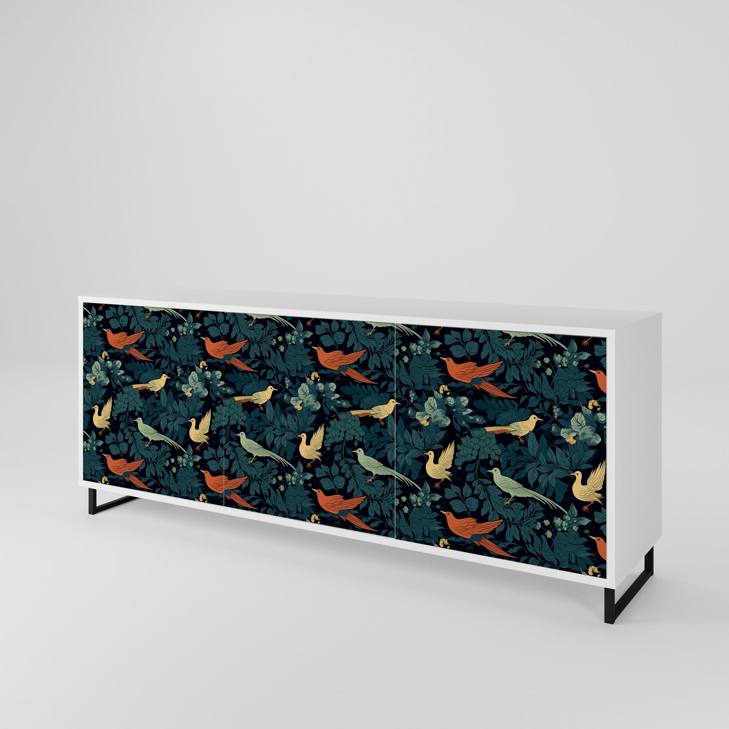FOWL ORNAMENT Madia a 3 Ante in Finitura Bianca