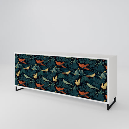 FOWL ORNAMENT Madia a 3 Ante in Finitura Bianca