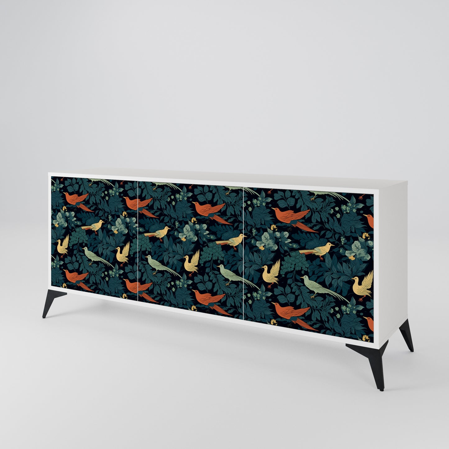 FOWL ORNAMENT Madia a 3 Ante in Finitura Bianca