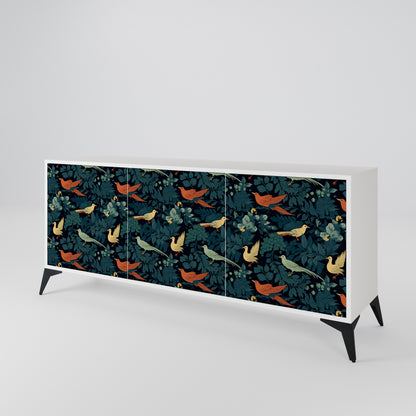 FOWL ORNAMENT Madia a 3 Ante in Finitura Bianca