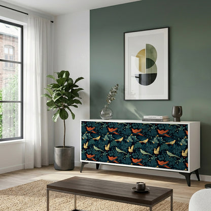 FOWL ORNAMENT Madia a 3 Ante in Finitura Bianca