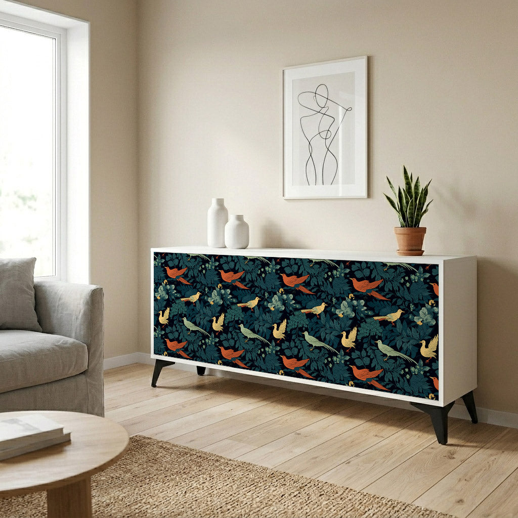 FOWL ORNAMENT Madia a 3 Ante in Finitura Bianca