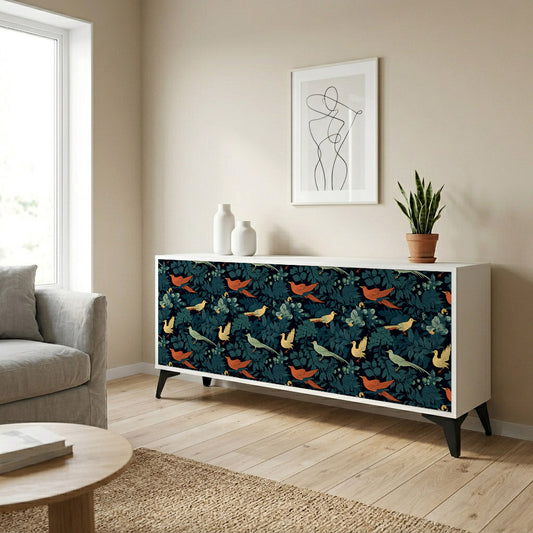 FOWL ORNAMENT 3-Door Sideboard in White Finish