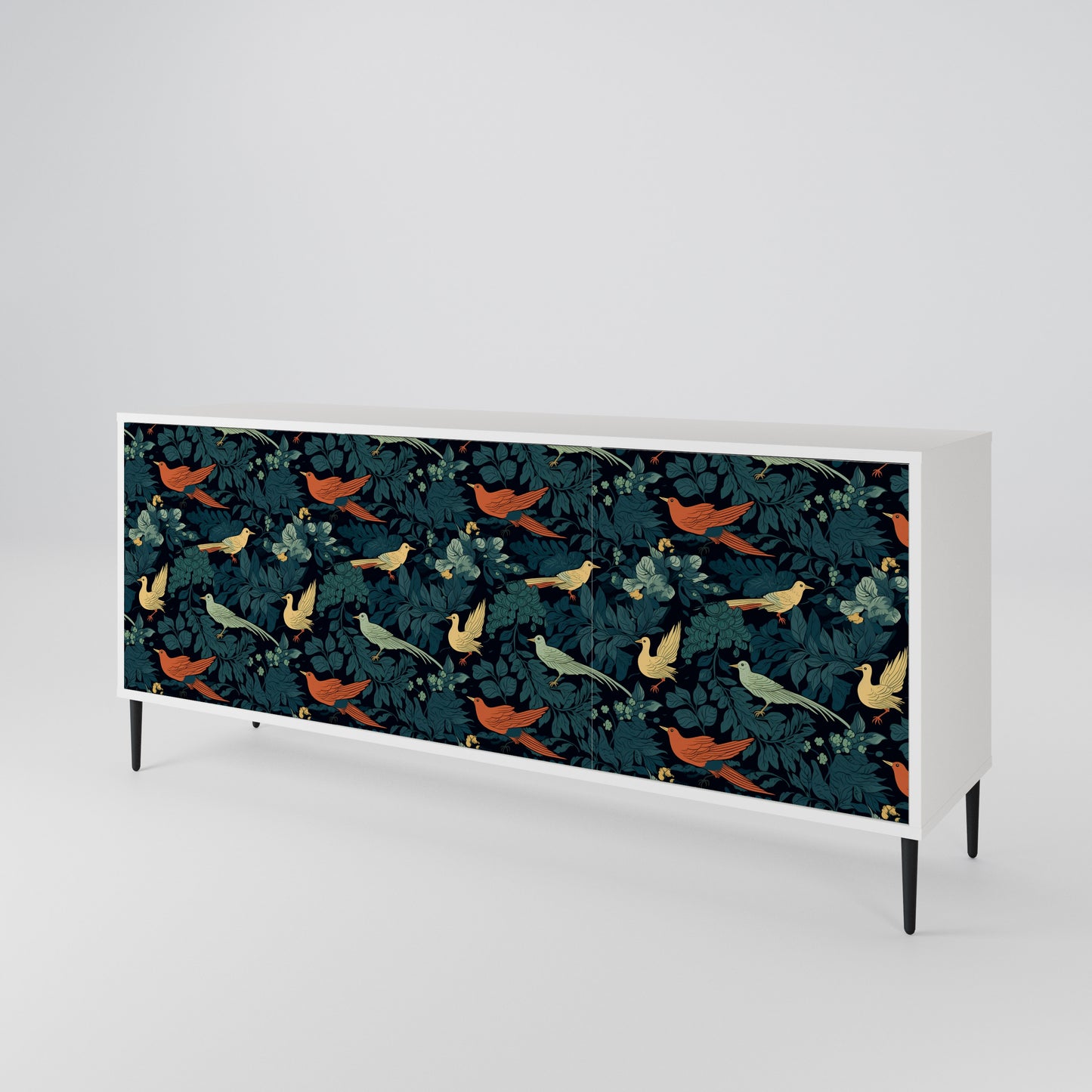 FOWL ORNAMENT Madia a 3 Ante in Finitura Bianca