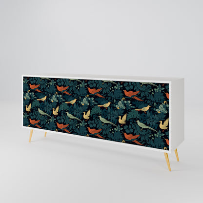 FOWL ORNAMENT Madia a 3 Ante in Finitura Bianca
