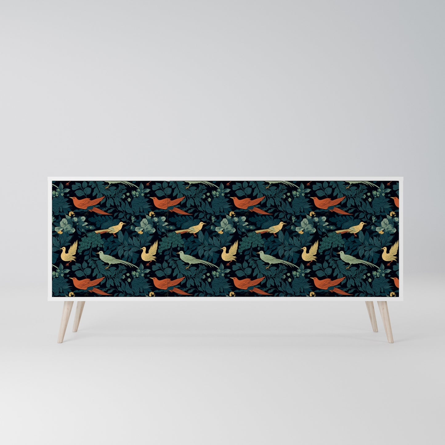 FOWL ORNAMENT Madia a 3 Ante in Finitura Bianca
