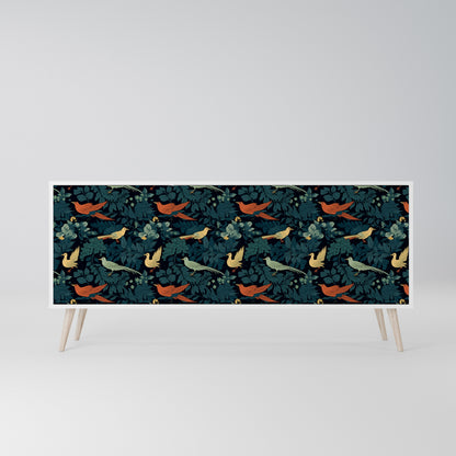 FOWL ORNAMENT Madia a 3 Ante in Finitura Bianca