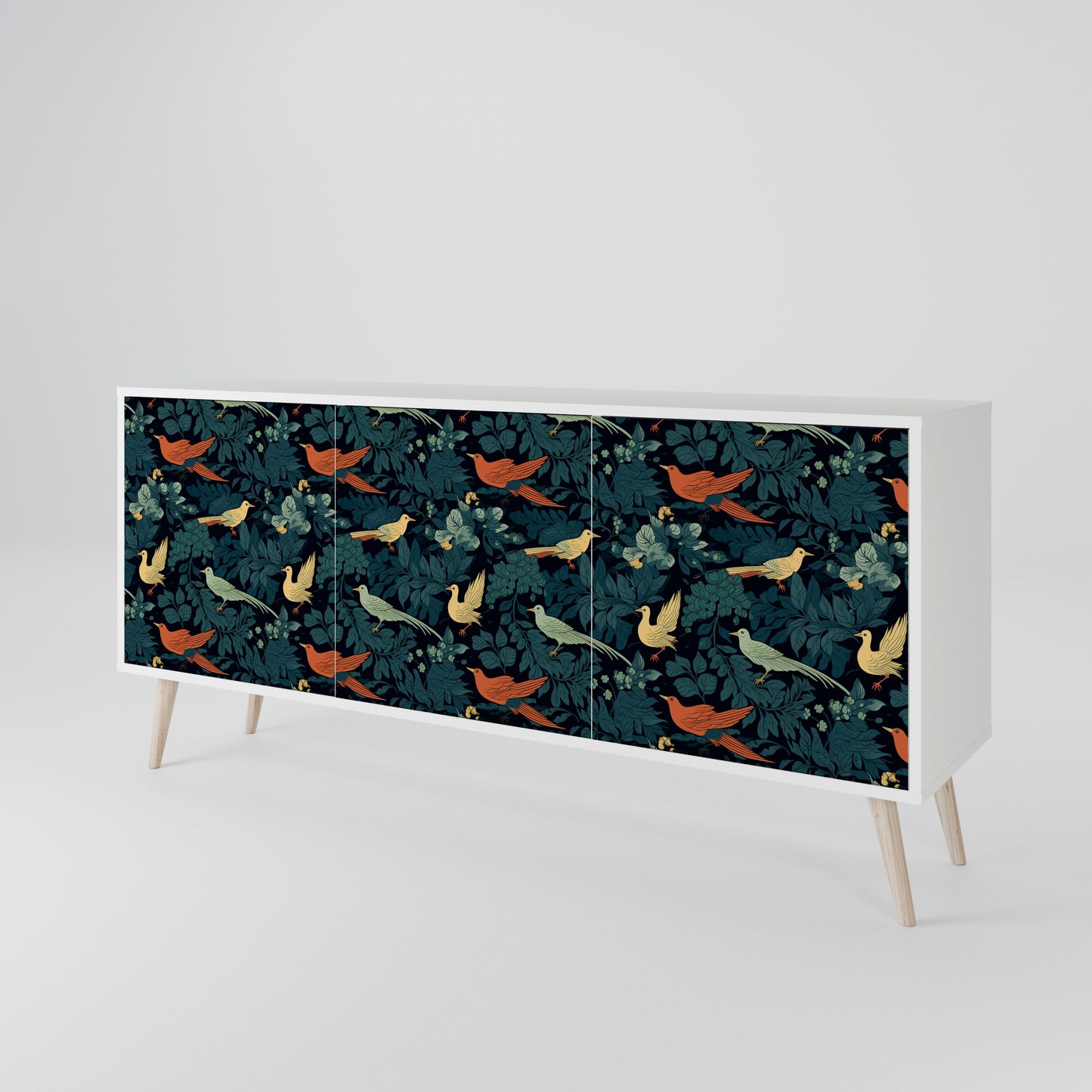 FOWL ORNAMENT Madia a 3 Ante in Finitura Bianca