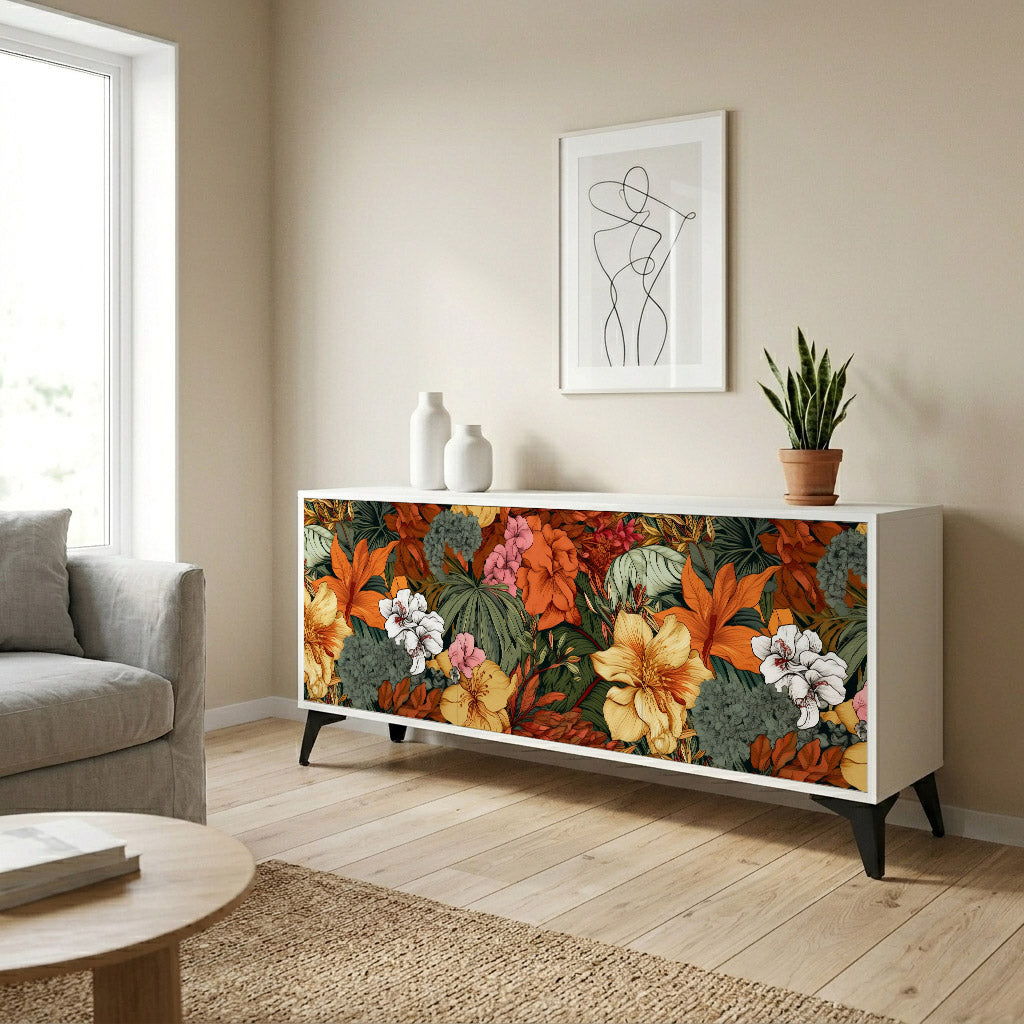 RADIANT FLORA Madia a 3 Ante in Finitura Bianca