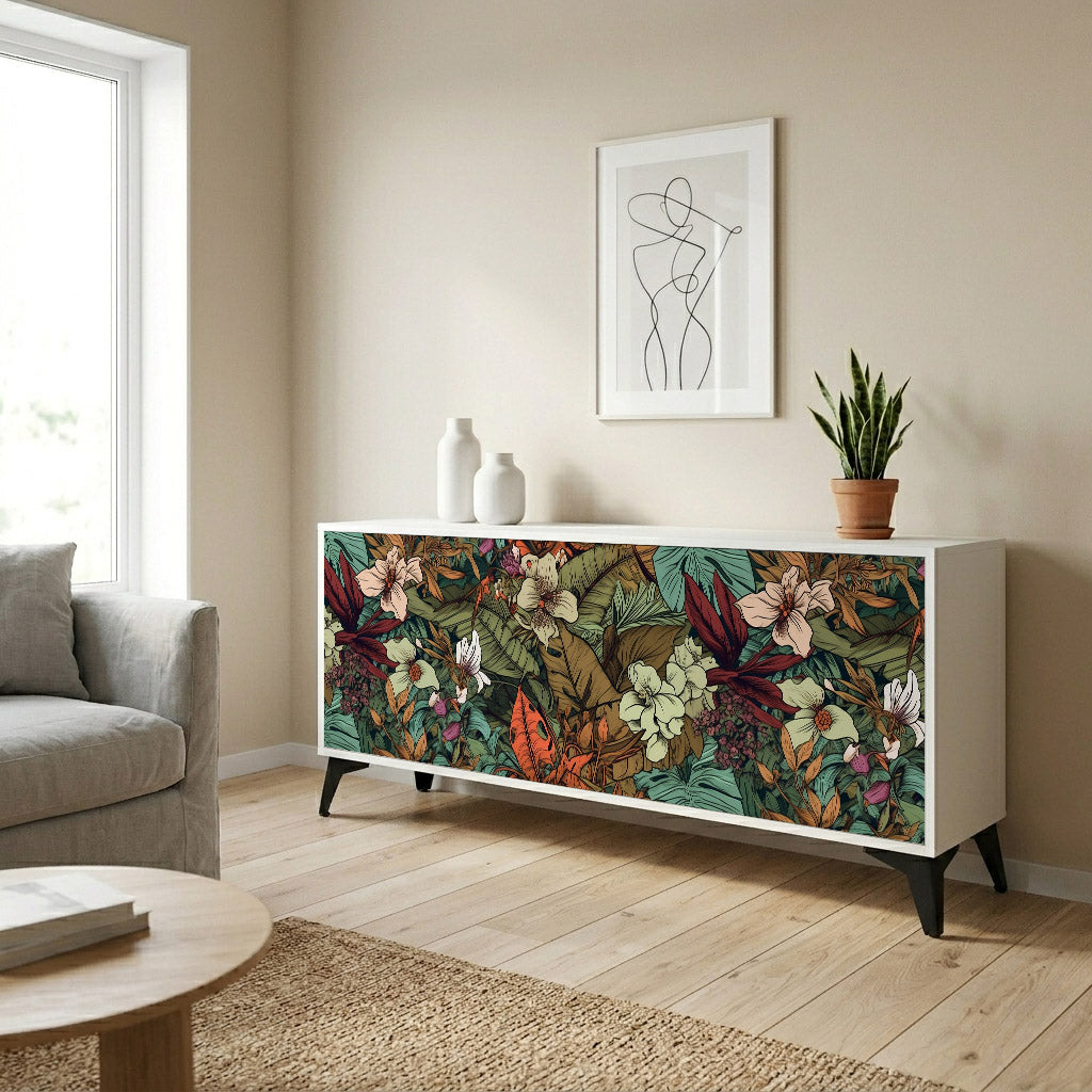 BOTANICAL EMERGENCE Madia a 3 Ante in Finitura Bianca
