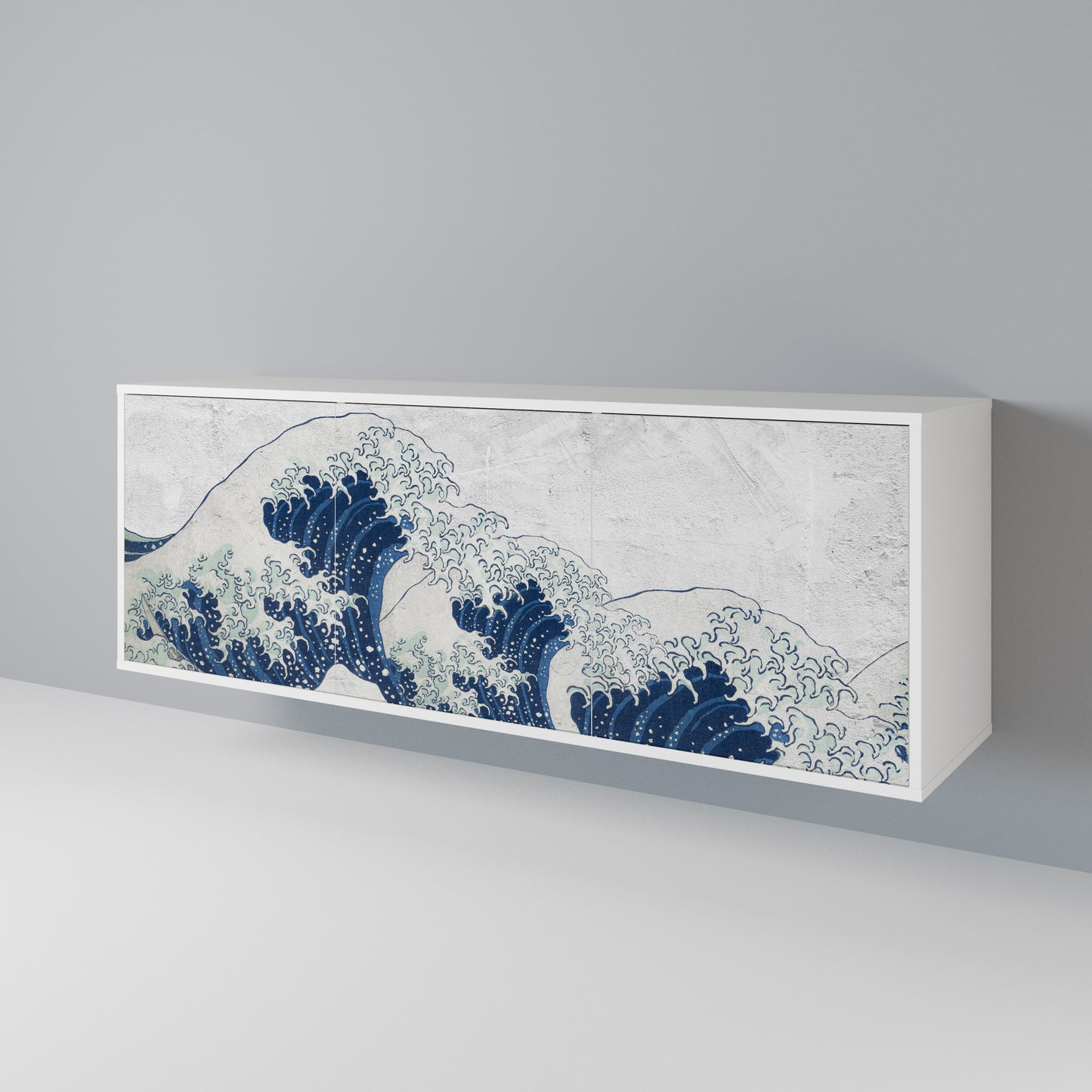 THE GREAT WAVE AT KANAGAWA Madia a 3 Ante in Finitura Bianca