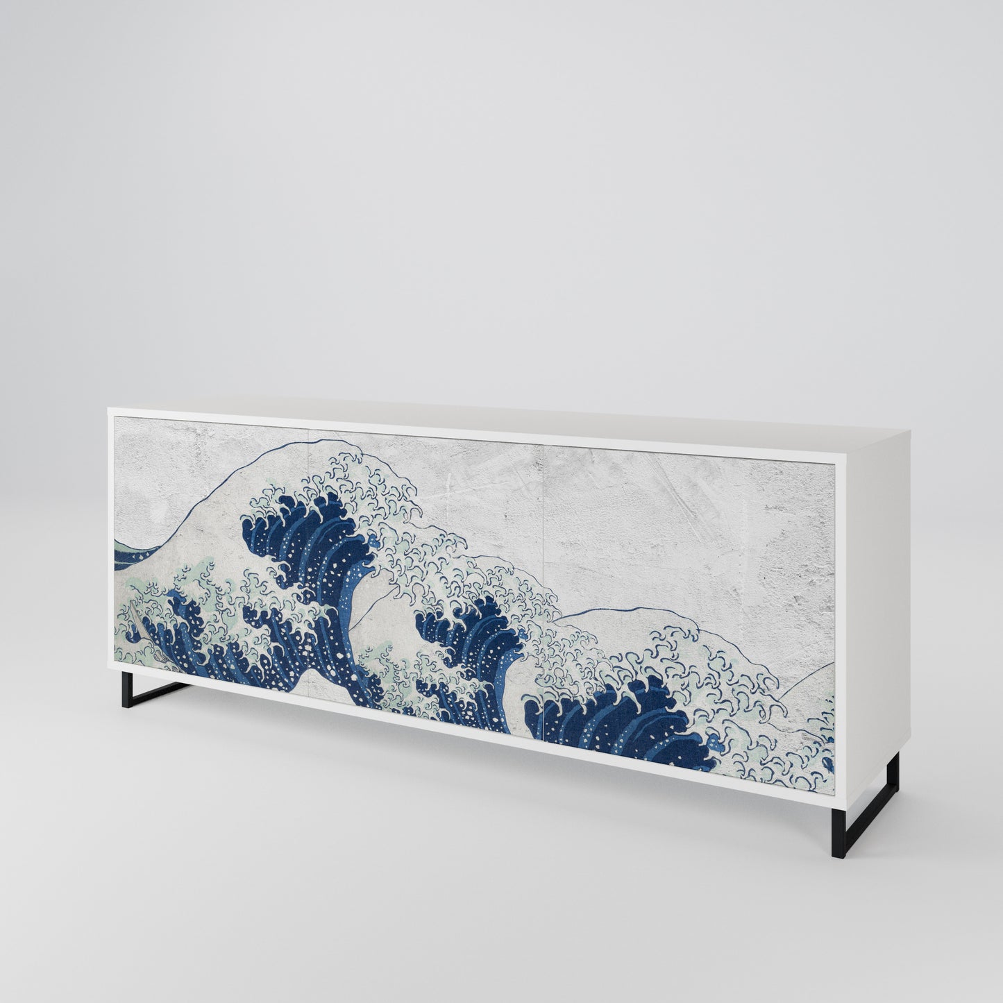 THE GREAT WAVE AT KANAGAWA Madia a 3 Ante in Finitura Bianca