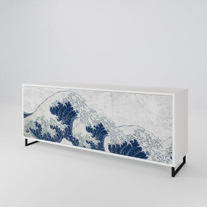 THE GREAT WAVE AT KANAGAWA Madia a 3 Ante in Finitura Bianca