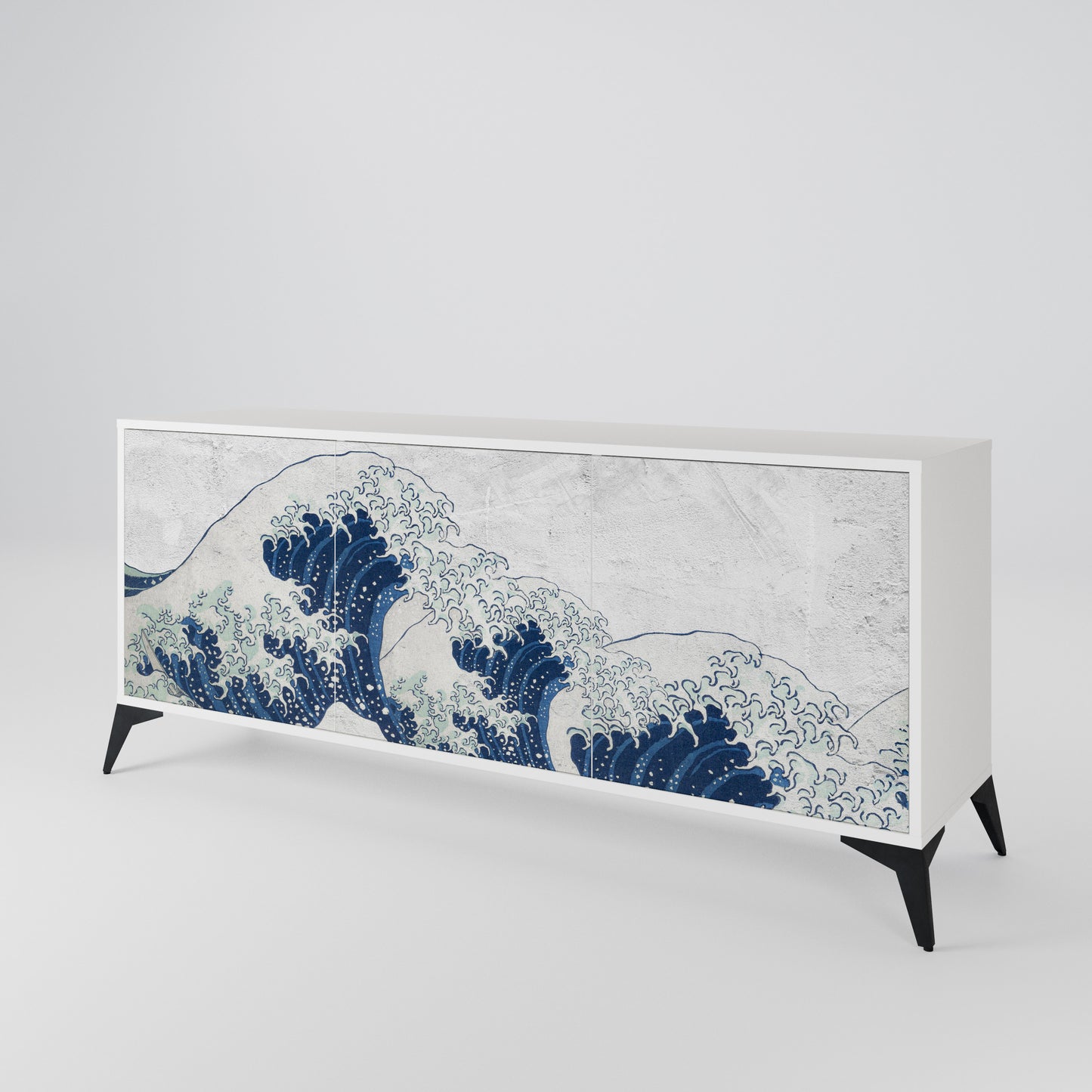 THE GREAT WAVE AT KANAGAWA Madia a 3 Ante in Finitura Bianca