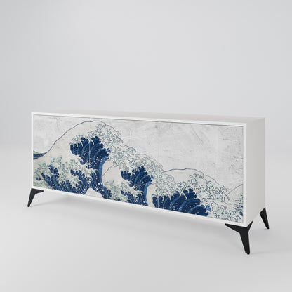 THE GREAT WAVE AT KANAGAWA Madia a 3 Ante in Finitura Bianca