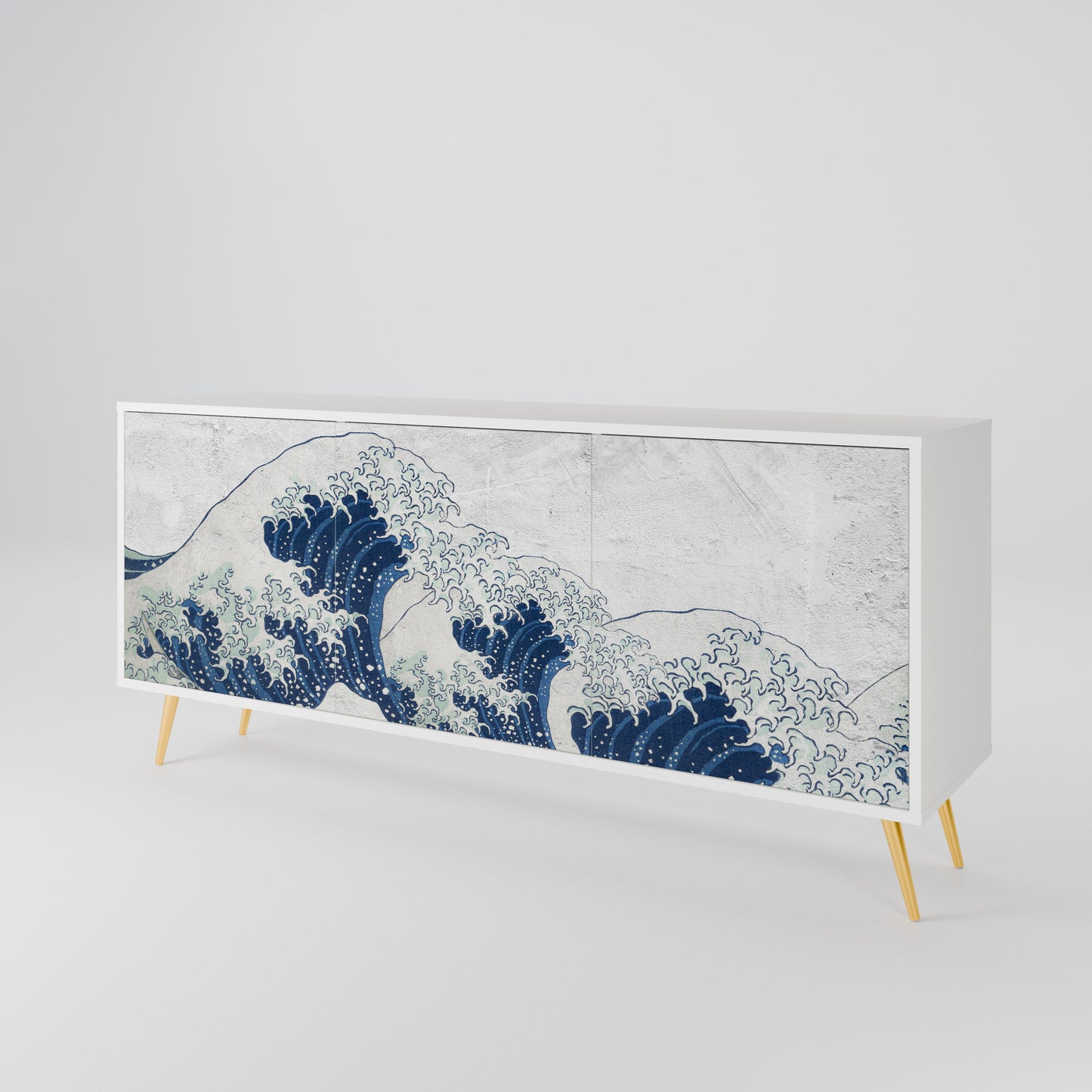 THE GREAT WAVE AT KANAGAWA Madia a 3 Ante in Finitura Bianca