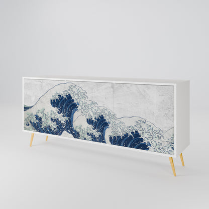 THE GREAT WAVE AT KANAGAWA Madia a 3 Ante in Finitura Bianca
