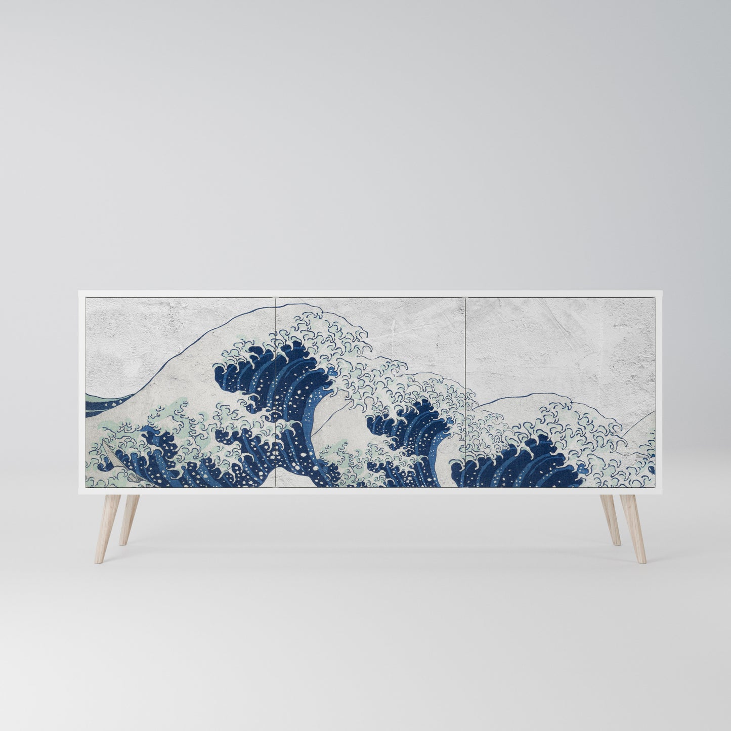 THE GREAT WAVE AT KANAGAWA Madia a 3 Ante in Finitura Bianca