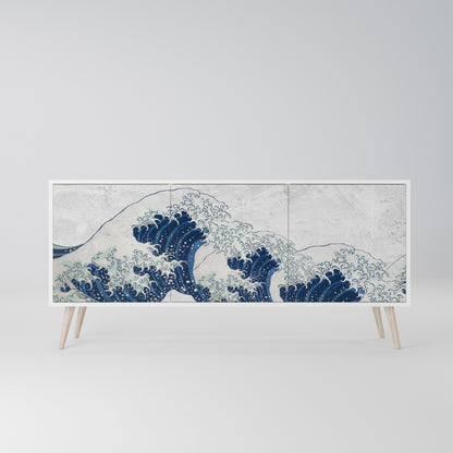 THE GREAT WAVE AT KANAGAWA Madia a 3 Ante in Finitura Bianca