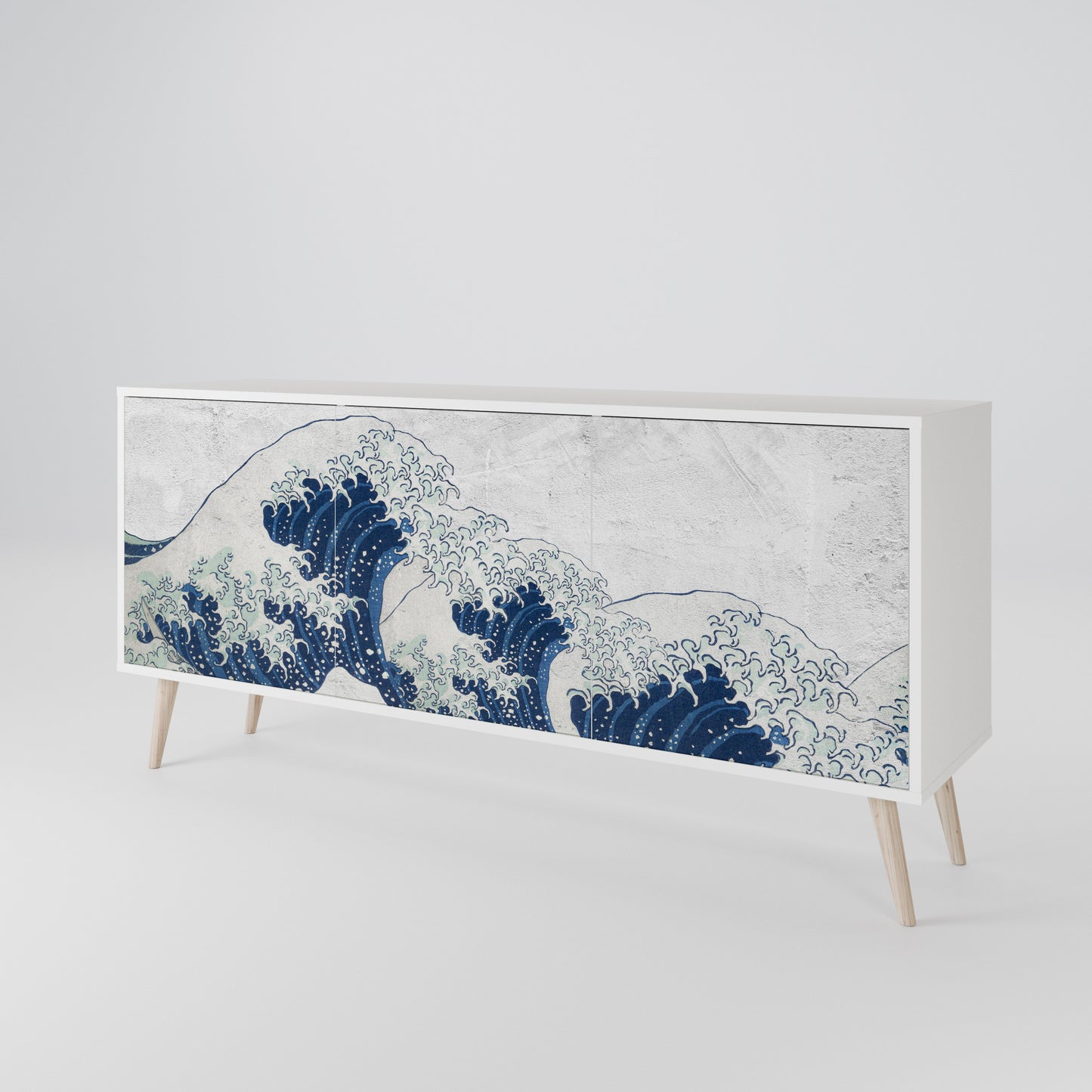 THE GREAT WAVE AT KANAGAWA Madia a 3 Ante in Finitura Bianca