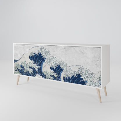 THE GREAT WAVE AT KANAGAWA Madia a 3 Ante in Finitura Bianca