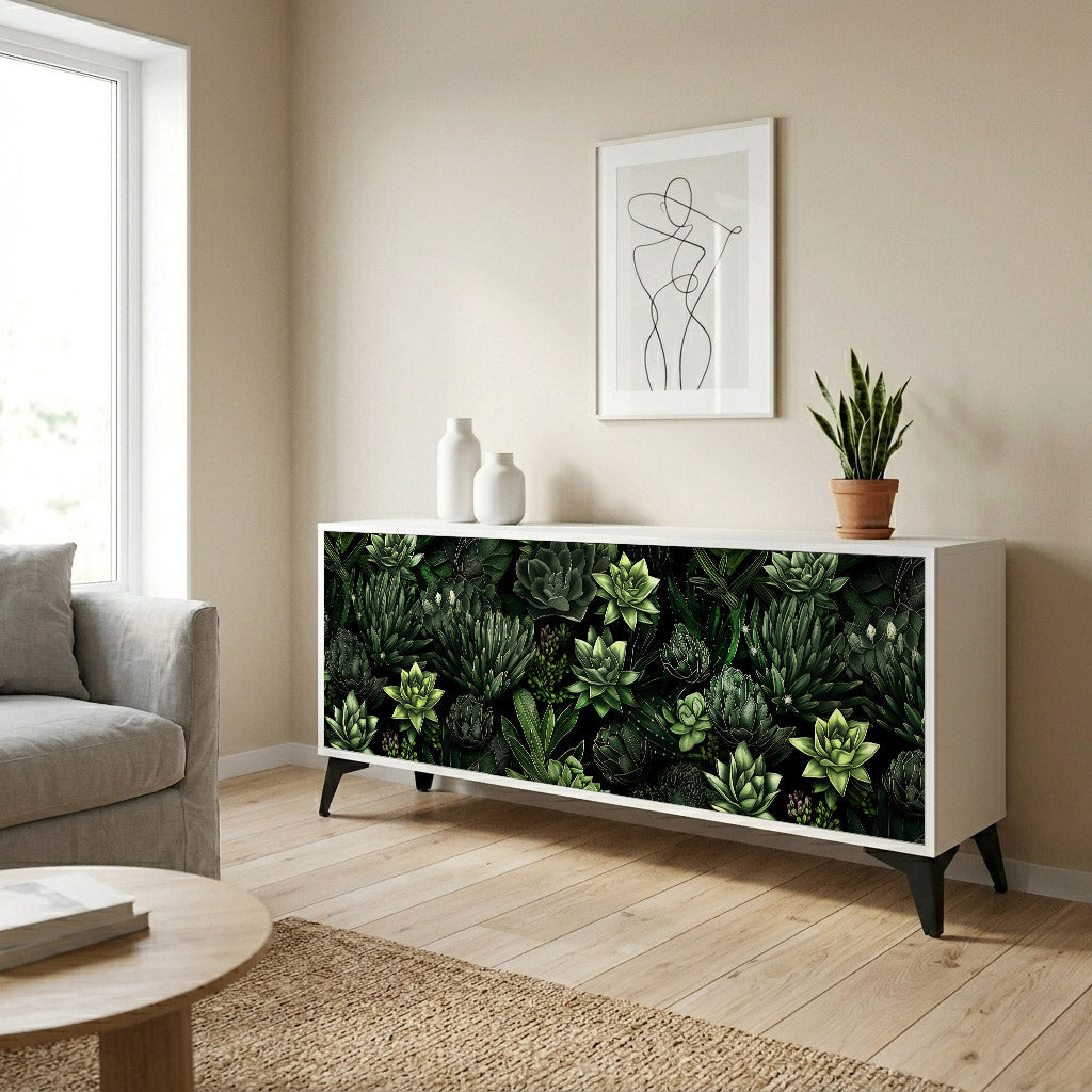 SUCCULENT JUNGLE Madia a 3 Ante in Finitura Bianca