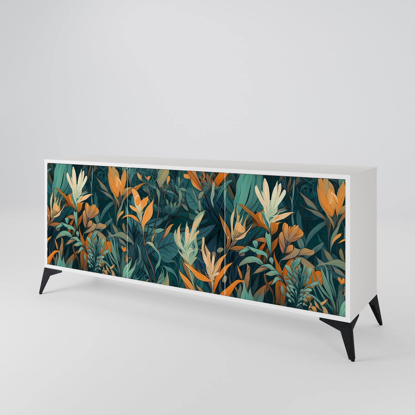 FLORAL SERENITY Madia a 3 Ante in Finitura Bianca