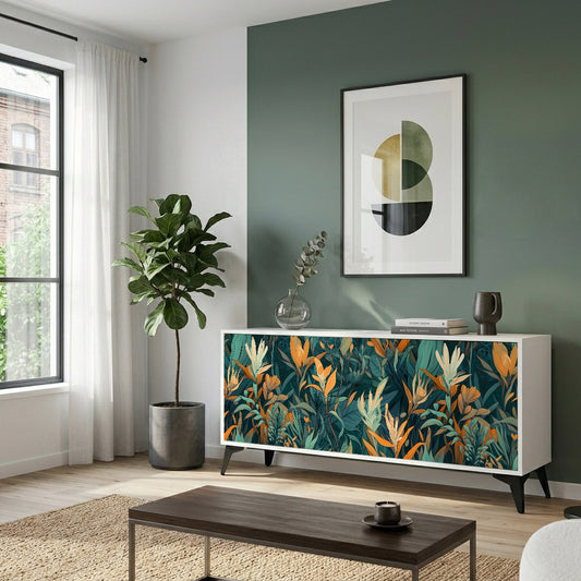 FLORAL SERENITY 3-Door Sideboard in White Finish