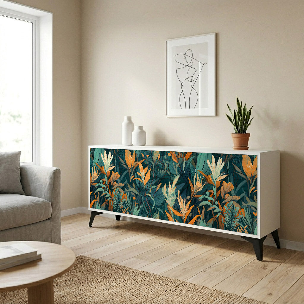 FLORAL SERENITY Madia a 3 Ante in Finitura Bianca