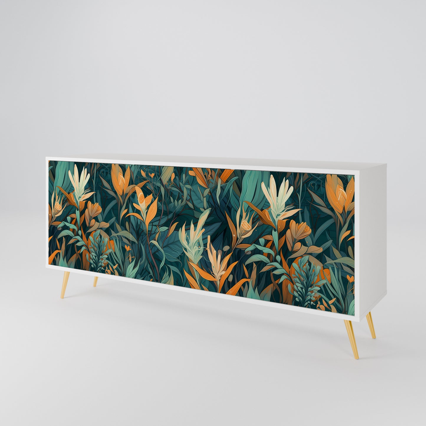 FLORAL SERENITY Madia a 3 Ante in Finitura Bianca